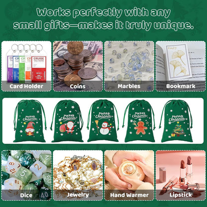 Tapleap Coth Christmas Bags with Drawstring - 50Pcs 4x6 Green Velvet for Wrapping Christmas Party Favors or Gifts for Friends, Small Bussiness, Palm Crosses