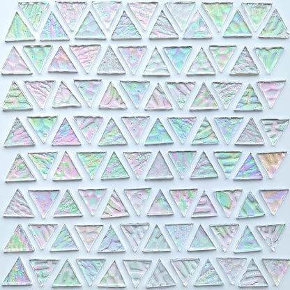 120 Pieces 1 Inch Triangles (White Clear Iridescent) Stained Glass for DIY Crafts, Precut Mosaic Tiles Bulk - Mosaic Kits, Windows, Art Projects - Stained Glass Pieces for Beginners