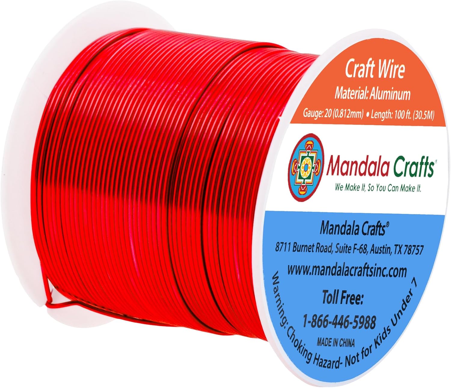 Mandala Crafts 20 Gauge Anodized Aluminum Craft Wire for Jewelry Making - 100 FT Colored Flexible Red Wire - Bendable for Bonsai Armature Crafting Sculpting - Crafty Corner