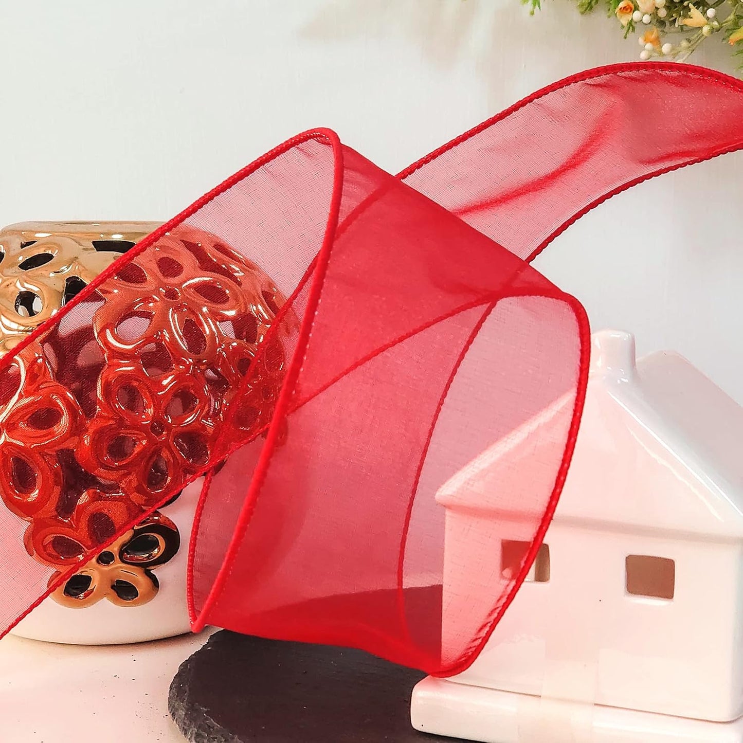 CT CRAFT LLC Sheer Organza Wired Ribbon 2.5" x 50Yards Red for Wedding Chair Bow Flora Bouquet Gift Wrapping Christmas Tree Home Decor Wreath - Crafty Corner