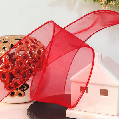 CT CRAFT LLC Sheer Organza Wired Ribbon 2.5" x 50Yards Red for Wedding Chair Bow Flora Bouquet Gift Wrapping Christmas Tree Home Decor Wreath - Crafty Corner