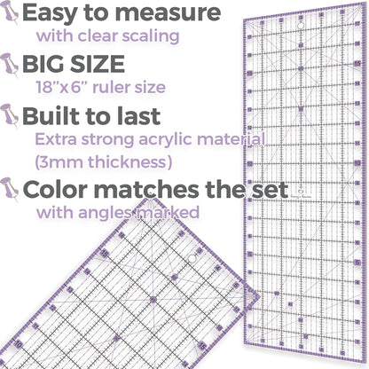 Rotary Cutter Set lavender - Quilting Kit incl. 45mm Rotary Cutter, 5 Replacement Blades, A2 Cutting Mat, Acrylic Ruler and Craft Clips - Ideal for Crafting, Sewing, Patchworking, Crochet & Knitting