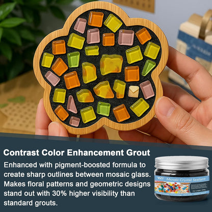 Professional Mosaic Grout for Crafts Black 200g - Quick-Dry Crystal Tile Grout with Contrast Color Technology, DIY Art Supplies for Mosaic Glass Decor, Handmade Gifts & Home Improvement Projects
