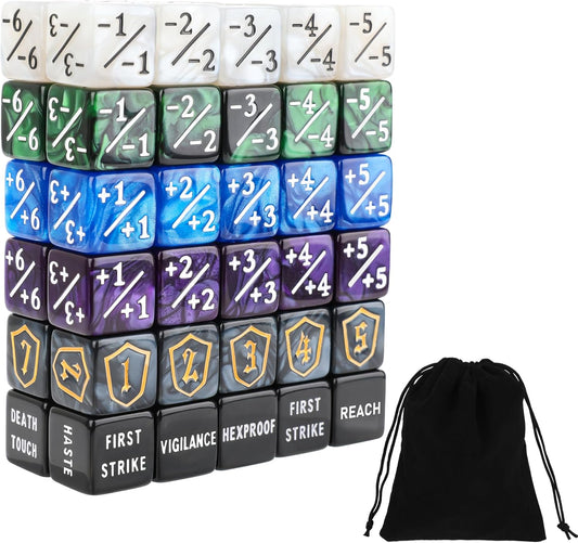 60PCS MTG Counters Set, Anglekai MTG Dice Counters for TCG Card Games, 10P Life Ability Keywords/ 40P -1/+1 Buff Tokens/ 10P Shield/Bag