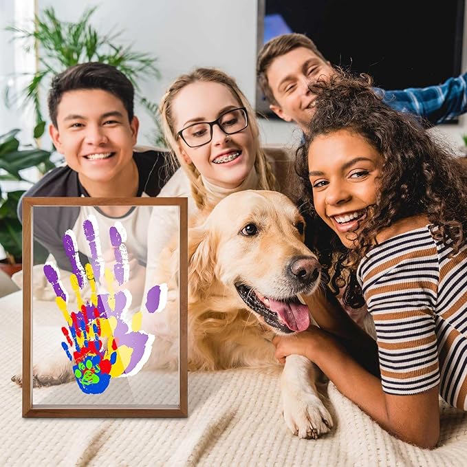 Suzile DIY Handprint Kit for New Parents - Mother's Day Father's Day Gifts,Baby Handprint Frame with 5 Acrylic Boards & 6 Colors Paint,Family Keepsake Craft for First-time Moms Dads(Walnut Color)