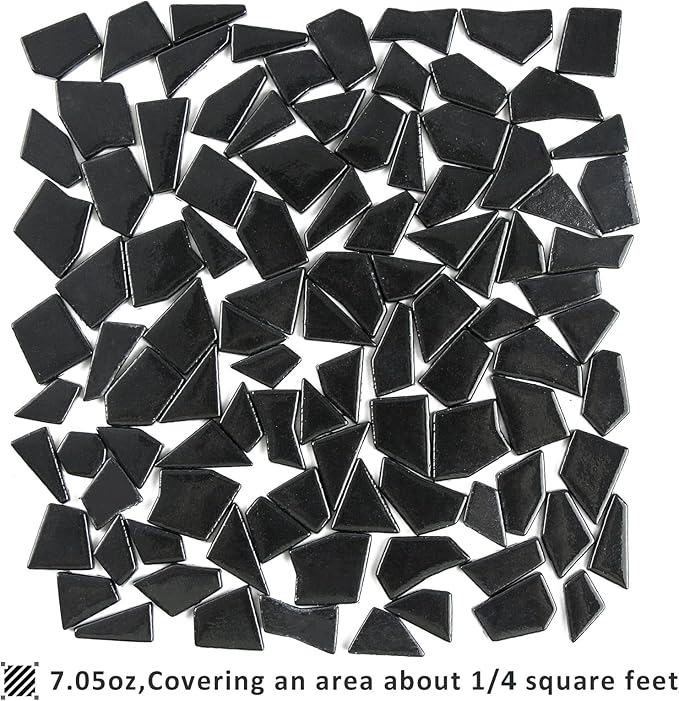 Youway Style Black Glass Mosaic Tiles for Crafts Bulk,200g Broken Glass Pieces for DIY Spring Mosaic Art Kit Decor,Garden Mosaic Supplies