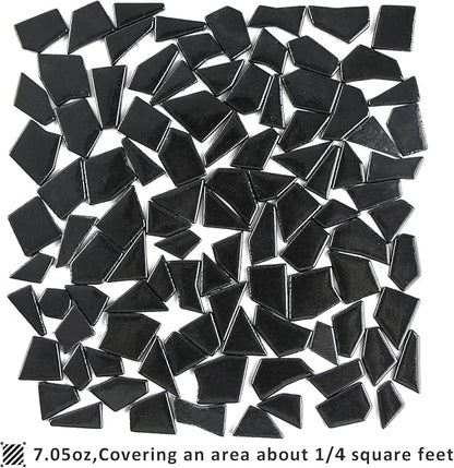 Youway Style Black Glass Mosaic Tiles for Crafts Bulk,200g Broken Glass Pieces for DIY Spring Mosaic Art Kit Decor,Garden Mosaic Supplies