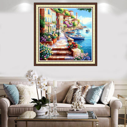 Findvoor Counted Cross Stitch Kits for Adults Full Range of Cross Stitching Embroidery Unprinted Pattern for Beginners, 11CT Needlepoint Kit Patterns Embroidery Kits-Seaside Scenery 18x18 inch