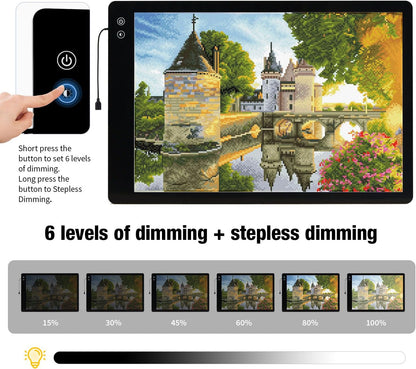 Zocelight Rechargeable A2 Light pad for Diamond Painting,A2 Light Board with 5200mAh Battery,6 Levels Dimming/3 Color temperatures 5500 Lux Super Bright Light Box for Drawing,Sketching,Animation
