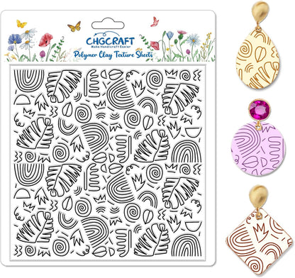 CHGCRAFT Bohemian Graphics Polymer Clay Texture Sheets Doodle Style Silicone Texture Stamp Clay Texture Mat Modeling Pattern Pad Sheets for Jewelry and Earrings Tools, 5.5x5.5 inch