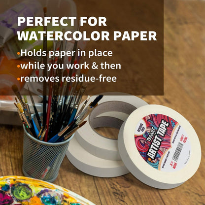 3 Pack White Artist Tape - Masking Artists Tape for Drafting Art Watercolor Painting Canvas Framing - Acid Free 0.8inch Wide 540FT Long Total