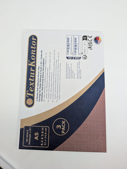3 Sheets Self-Adhesive Decorative Film Paving Stones and Surfaces for Model Making in Scale 1:87 Scale H0 (UK: 3.5 mm Scale) (Red Paving Stones Herringbone)
