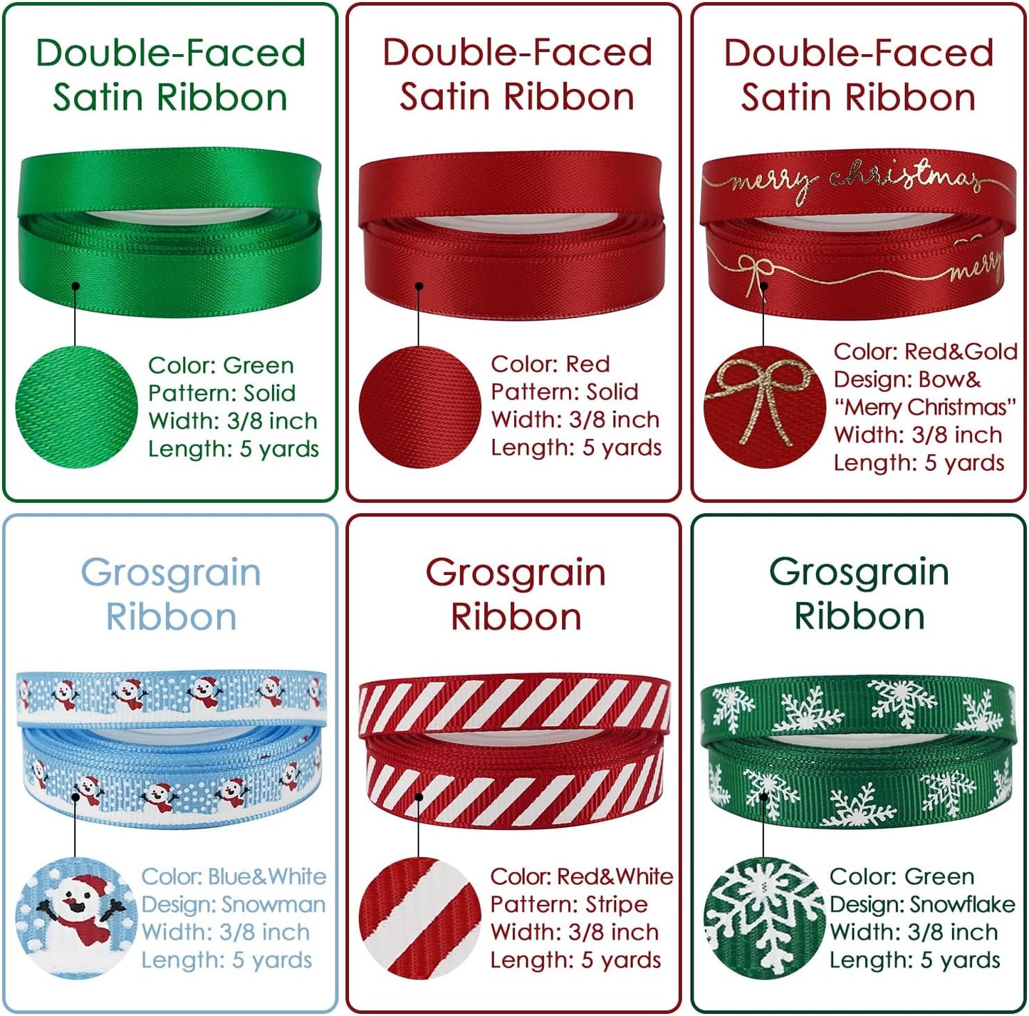 MEEDEE Christmas Ribbon 3/8 inch Thin Holiday Ribbon Set in Red, Green, White, Gold & Silver Color 12 Rolls 60 Yards Perfect for Gift Wrapping, Xmas Wreath Decor, Garlands, and Holiday Crafts - Crafty Corner