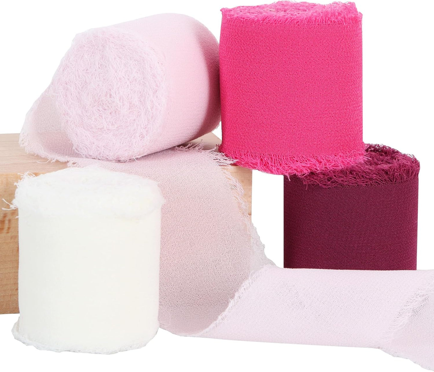 TONIFUL 4 Rolls Hot Pink Chiffon Ribbon Set 1 1/2 Inch 5.5 Yards Silk Fabric for Gift Wrapping, Wedding Party Decoration, Flower Bouquet, Bows Making, DIY Crafts - Crafty Corner
