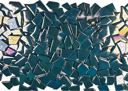 Irregular Glass Mosaic Tiles Bulk 500g Glossy and Iridescent Mosaic Glass Tiles for DIY Projects and Arts and Crafts Solid Colors and Mixes (Iridescent Teal)