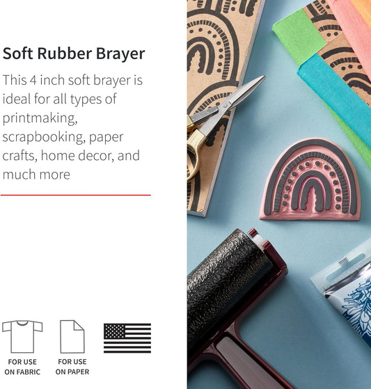 Speedball Pop-in Soft Rubber Brayer, 4" (6-Pack) – Roller Tool for Crafting and Block Printing, Vinyl, Comfort Grip Handle