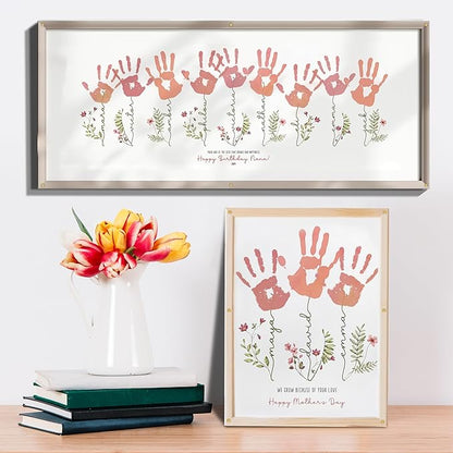 Mother's Day Handprint Art Personalized Grandma's Garden Crafts For Grandma From Kids, Unique Gifts for Mom from Daughter or Son for Mother's Day Birthday, Gift for Grandma Large Family