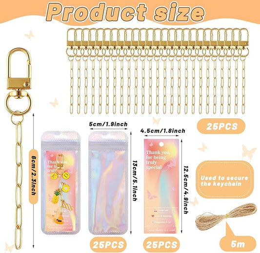 Wurosi 25 Set Paperclip Keychain Making Kit, Bag Charm Kit, 25 Keychain Clips, 25 Extender Chain, 25 Resealable Pouch Bag, 25 Thank You Cards, 5M Hemp Rope, Jewelry Making Kit for DIY Keyrings Charms