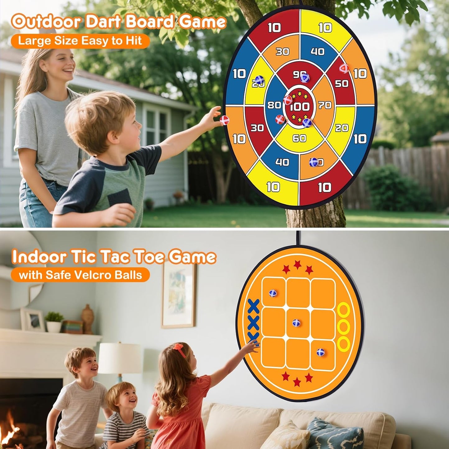 3-in-1 Dart Board for Kids and Adults,Sticky Tic Tac Toe Dart Game for Indoor Wall,Outdoor Games for Adults and Family,Kids Games Boys Toys Birthday Gifts for 4 5 6 7 8 9 10 11 12 Year Old Boys Girls