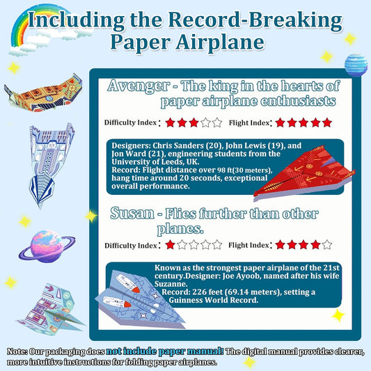 Paper Airplane Kits with 16 Classic Designs, 32 Sheets of Colorful Origami Paper, World Record Paper Planes, Airplane Gifts for Boys and Girls Ages 6-12+ (Digital Manual Only, Fun and Easy to Fold) - Crafty Corner