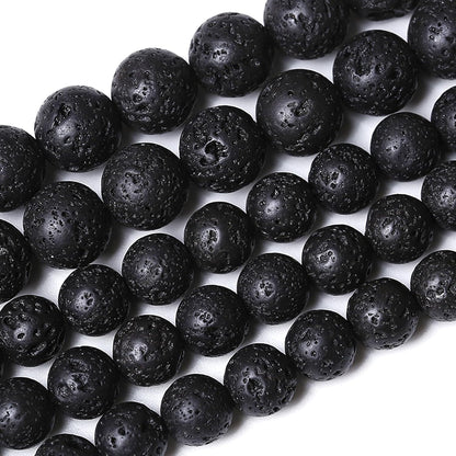 4MM 180pcs Natural Stone Beads Black Volcanic Lava Gemstone Round Loose Beads for Jewelry Making Bracelet 2 Strands 32"