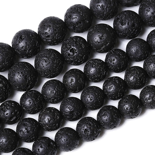 8MM 90pcs Natural Stone Beads Black Volcanic Lava Gemstone Round Loose Beads for Jewelry Making Bracelet 2 Strands 32"