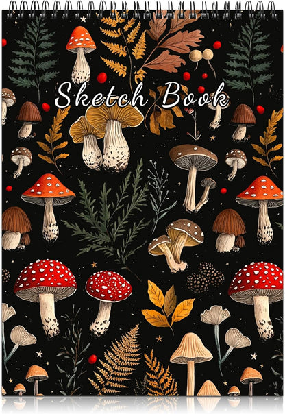 Deokke Sketchbook Top Spiral Bound Sketch Pad, 9 x 12 inch,100GSM Thick Paper,50 Sheets 100 Pages,Art Sketch Book Aesthetic Cute Drawing Writing Paper for Girls Women-Red Mushroom