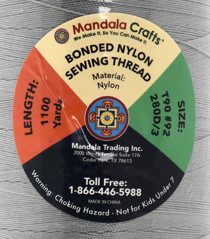 Mandala Crafts Bonded Nylon Thread Gray Heavy Duty Sewing Threads - 1100 YDs Size 92 280D T90 Tex 90 Thread for Leather Jeans Weaving Outdoor Marine Upholstery Threads