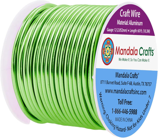 Mandala Crafts 12 Gauge Anodized Aluminum Craft Wire for Jewelry Making - 60 FT Colored Flexible Lime Green Wire - Bendable for Bonsai Armature Crafting Sculpting - Crafty Corner