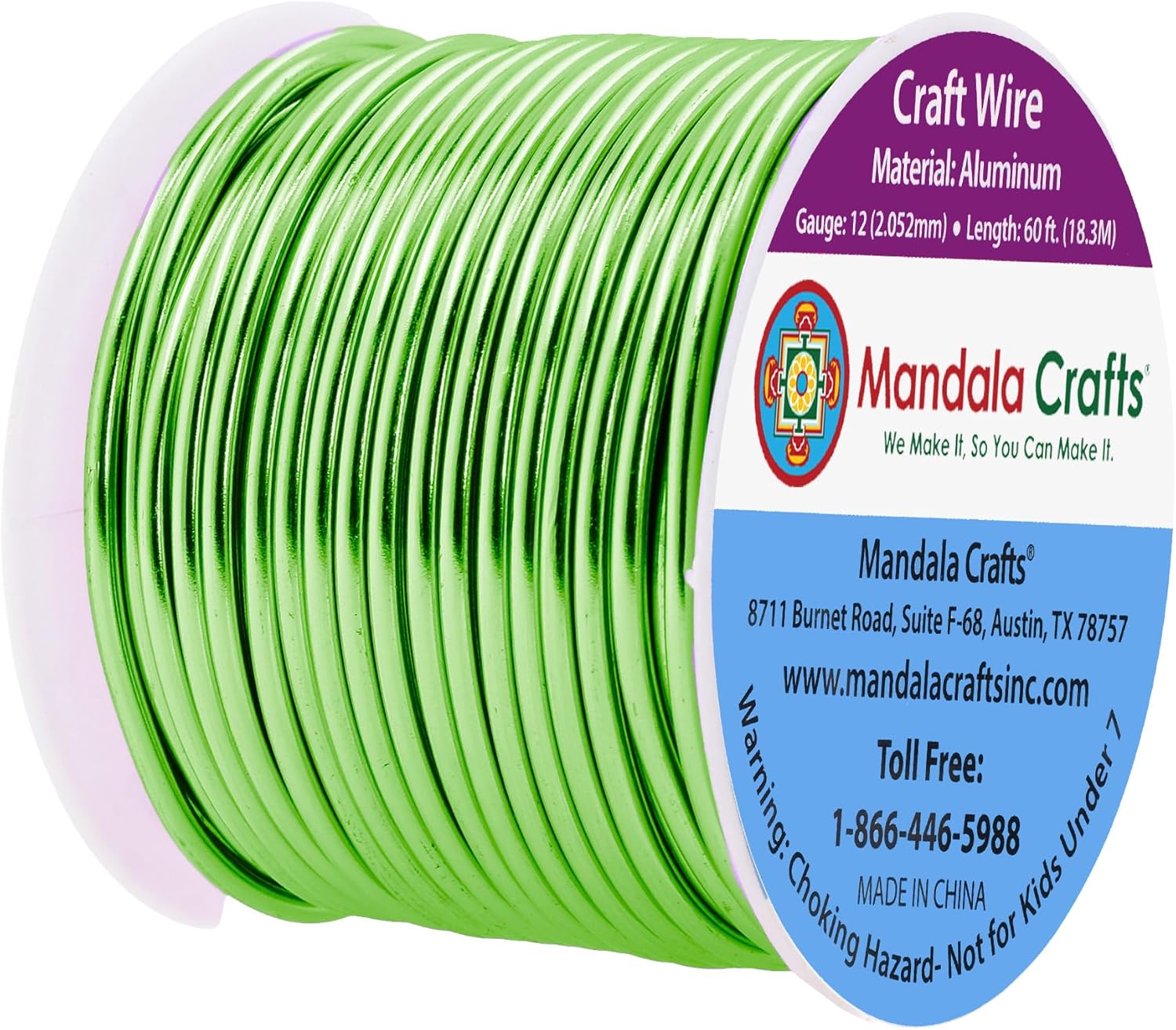 Mandala Crafts 12 Gauge Anodized Aluminum Craft Wire for Jewelry Making - 60 FT Colored Flexible Lime Green Wire - Bendable for Bonsai Armature Crafting Sculpting - Crafty Corner