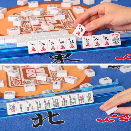 American Mahjong Game Set, 166 White Tiles, 4 All-in-One Color Rack/Pushers, Complete Mahjong Tile Set Red Printed Carrying Bag