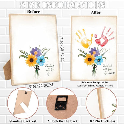 Flower Bouquet Handprint Art Keepsake Making Wooden Sign with Stand 9x12", Mothers Day Crafts for Classroom Family Activities, DIY Crafts Birthday Gifts for Mom Dad Grandma Grandpa Sister Auntie