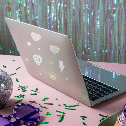 SHENLIU 60 Sheets Holographic Laminate Sheets Clear Glitter Vinyl Sticker Paper Holographic Overlay Self Adhesive Waterproof Transparent Film for Sticker Paper, 11.7 x 8.3 Inch (Gem Patterns)
