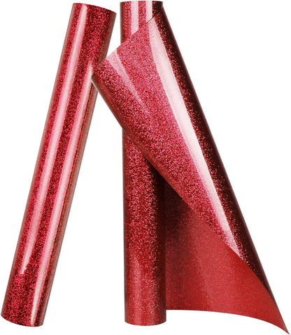 TORC Red Christmas Glitter HTV Heat Transfer Vinyl Roll 12 inch x 10 ft Iron on Vinyl for T Shirts Crafts
