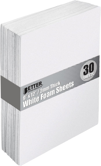 Better Office Products White EVA Foam Sheets, 30 Pack, 2mm Thick, 9 x 12 Inch, White Color, for Arts and Crafts, 30 Sheets Bulk Pack - Crafty Corner