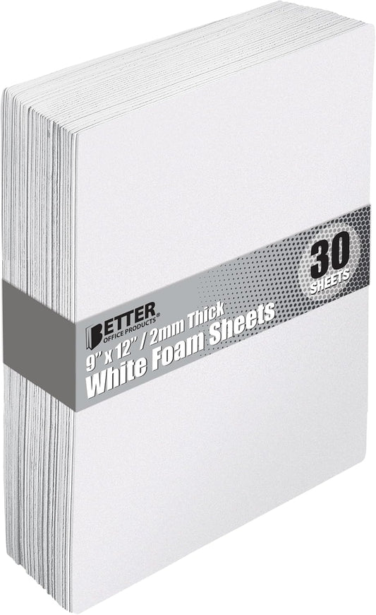 Better Office Products White EVA Foam Sheets, 30 Pack, 2mm Thick, 9 x 12 Inch, White Color, for Arts and Crafts, 30 Sheets Bulk Pack - Crafty Corner