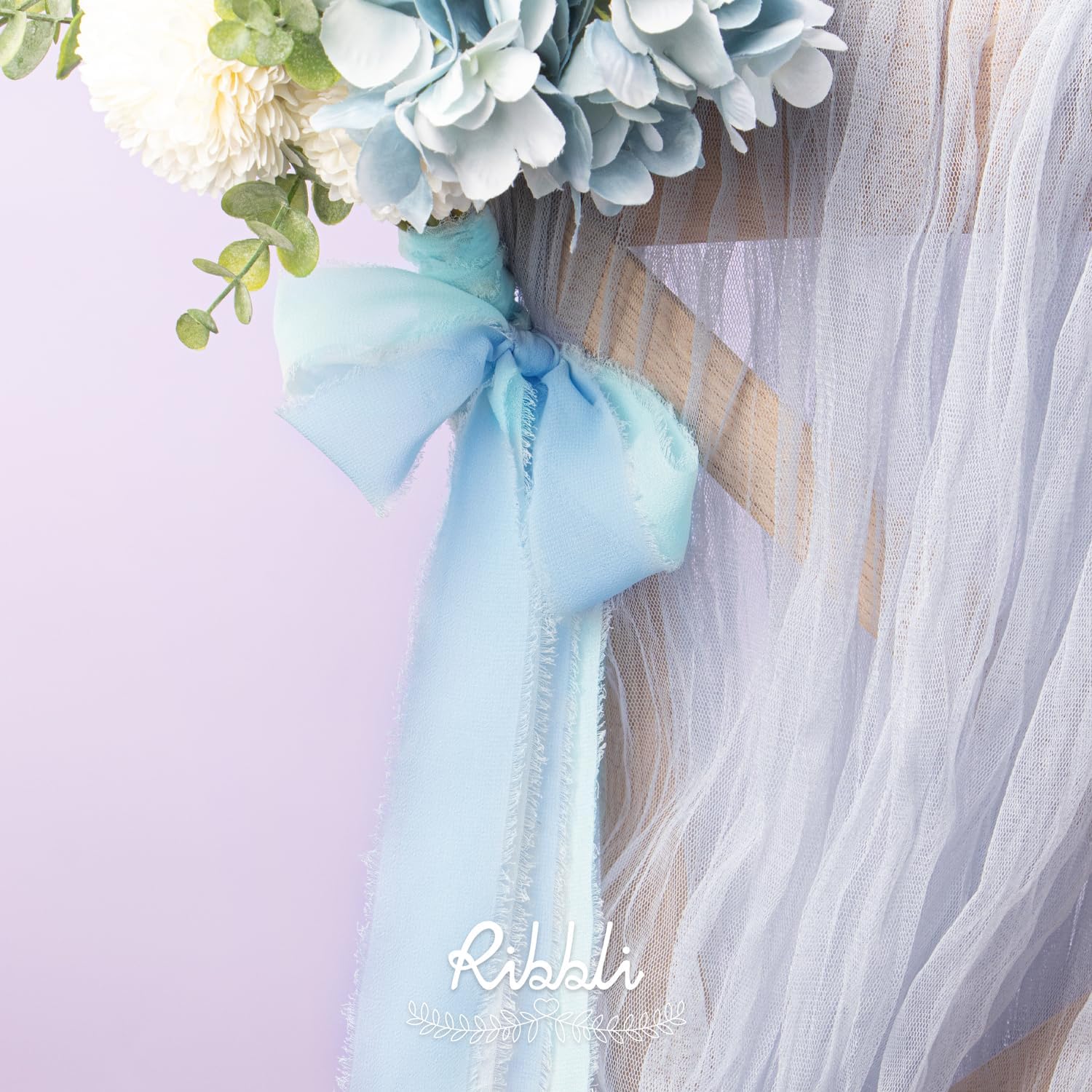 Ribbli Chiffon Ribbon 1.5 inch x 30 Yard Handmade Silk Ribbon,Light Blue/Baby Blue/Dusty Blue Fringe Chiffon Ribbon for Wedding Invitations, Bridal Bouquets Wrapping, Flower Arrangement Decoration - Crafty Corner
