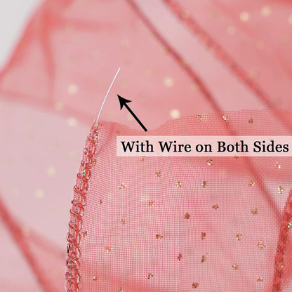 MEEDEE Red Gold Wired Ribbon - 2.5 Inch Sheer Ribbon with Gold Glitter Polka Dots for Christmas Tree, Wreath and Bow Making - Crafty Corner
