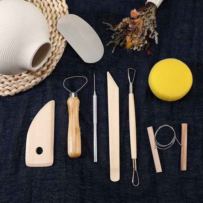 Leriton 160 Pcs Pottery Clay Tools Kit Sculpting Clay Tool Includes Cutting Modeling Trimming with Wooden Handles Carving Kit for Beginners Carving Shaping
