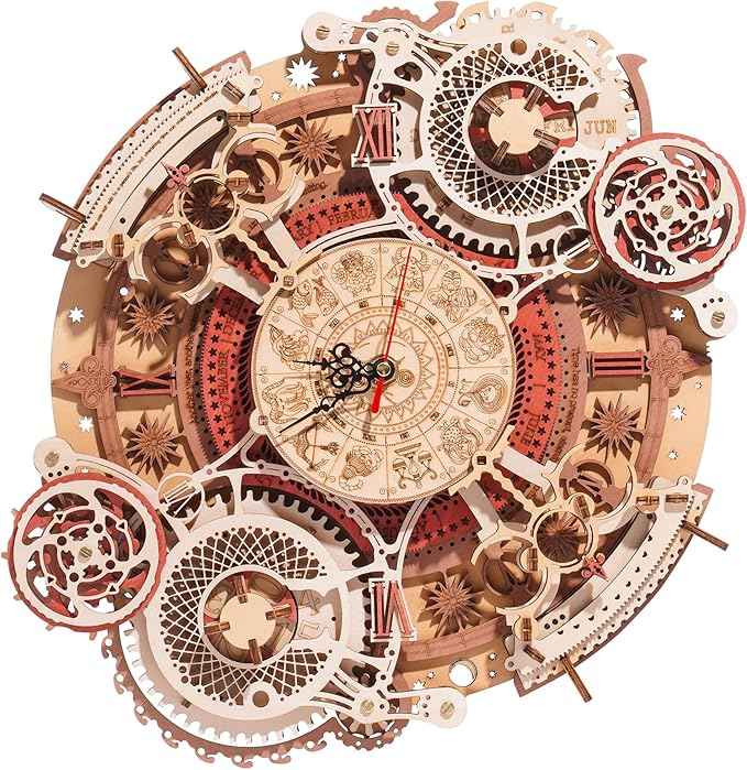 ROBOTIME 3D Wooden Puzzles for Adults, Models for Adults to Build Wooden Steampunk Clock Kit, DIY Mechanical Wall Quartz Aesthetic Room Decor Unique Gift