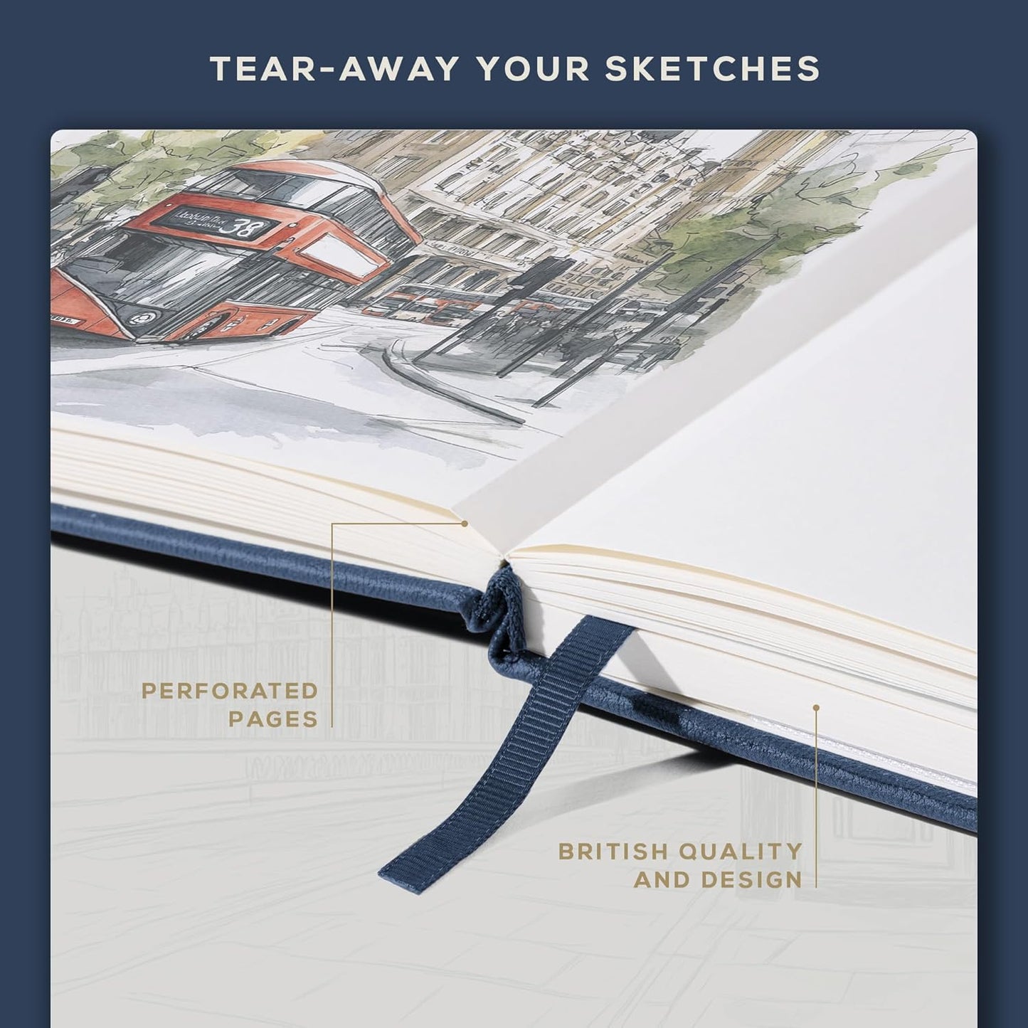Beechmore Books A3 Sketchbook – 11.7x16.5 Premium Vegan Leather Bound Extra Large Sketch Book Hardcover, 160gsm 160 Perforated Ivory Pages, Blank Sketch Pad, Gift Boxed, Back Pocket, Ribbon Bookmark - Crafty Corner