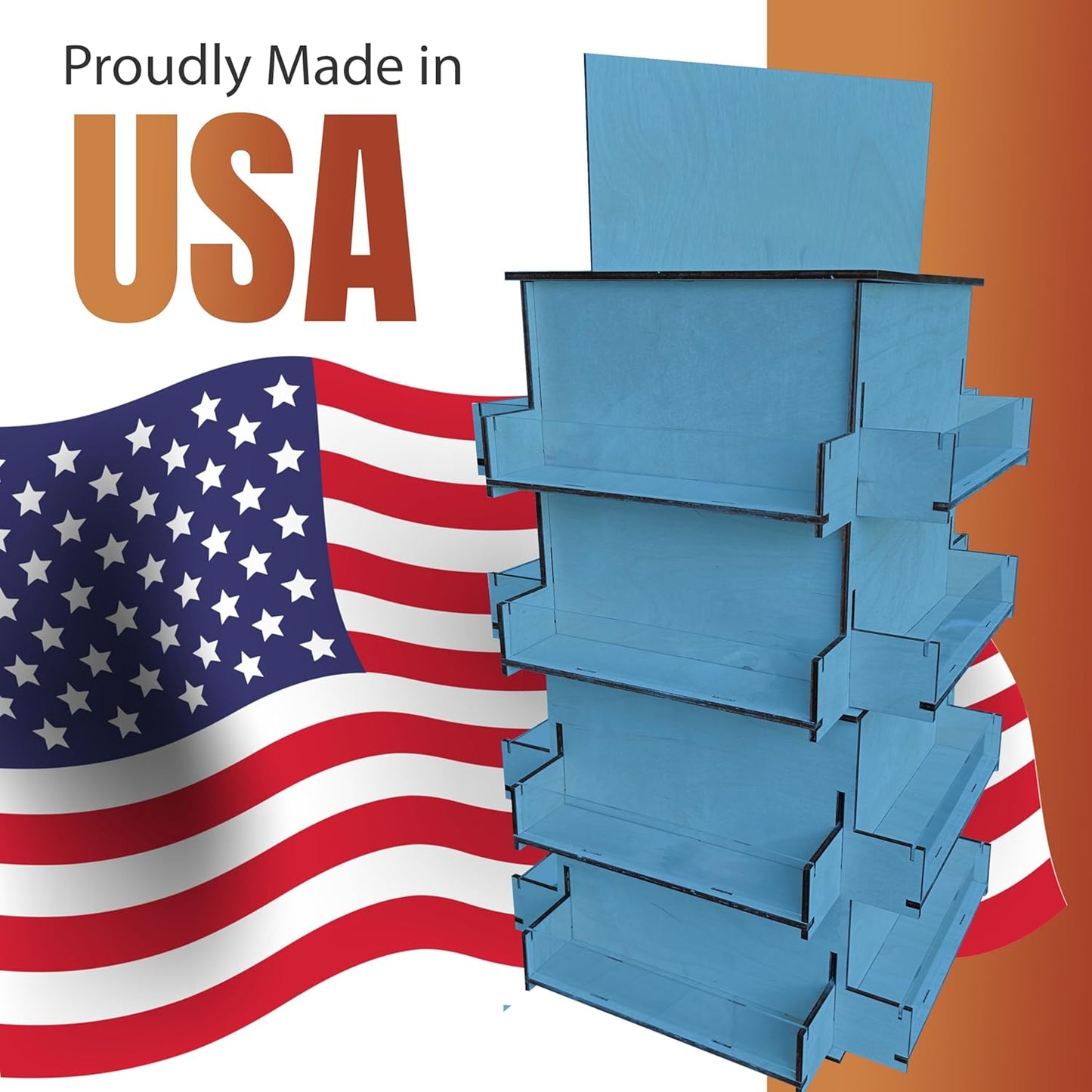 TORCHED DISPLAYS 4-Sided Rotating Display Stand - Craft Shows, Trade Shows, Markets - Small & Medium-Sized Items like Stickers, Postcards, Coasters, Note Pads, Napkins, Easy to Assemble (Blue)