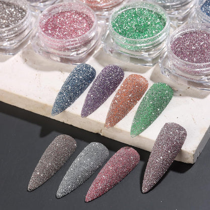 Reflective Glitter Powder Set, 8 Colors Holographic Sparkle Glitter Dust, Flash Diamond Silver Pink Red Purple Blue Shiny Sugar Dipping Pigment DIY Manicure Nail Art Decoration Crafts