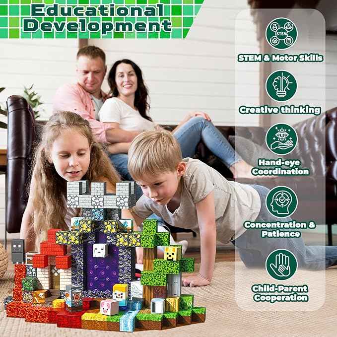 Magnetic Blocks - 200PCS Magnetic Blocks for Kids Ages 4 5 6 7 8 9, Magnetic Building Blocks Cubes, Montessori STEM Learning Toy Ages 3-8, Stacking Magnets, Birthday Gifts for Boys & Girls Ages 3+