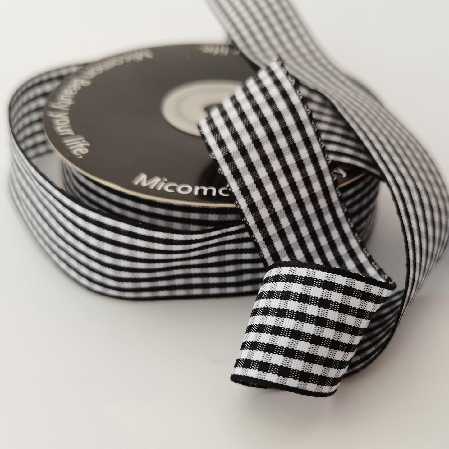 1 Inch Black and White Woven Edge Gingham Ribbon 25 Yards Each Roll 100% Polyester (1", Black) - Crafty Corner