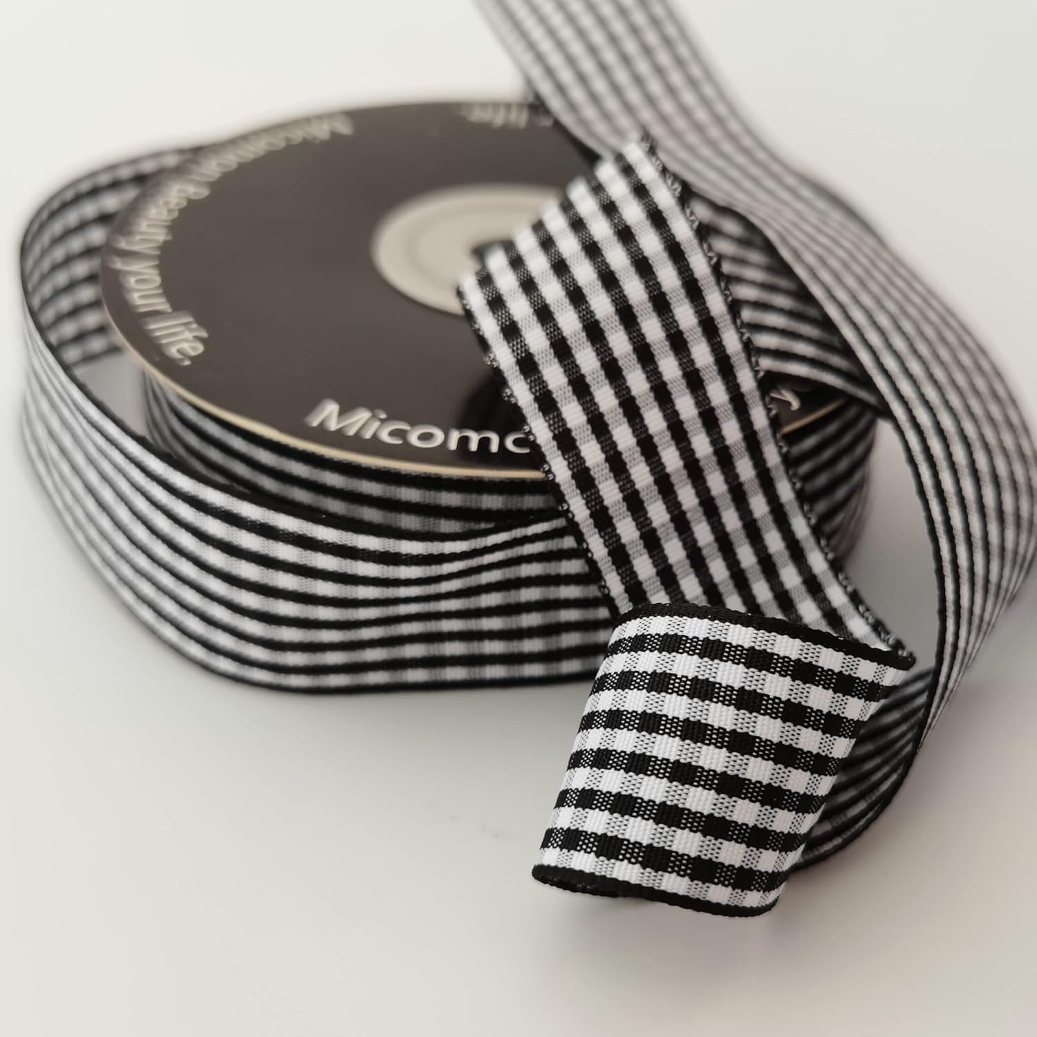 1 Inch Black and White Woven Edge Gingham Ribbon 25 Yards Each Roll 100% Polyester (1", Black) - Crafty Corner