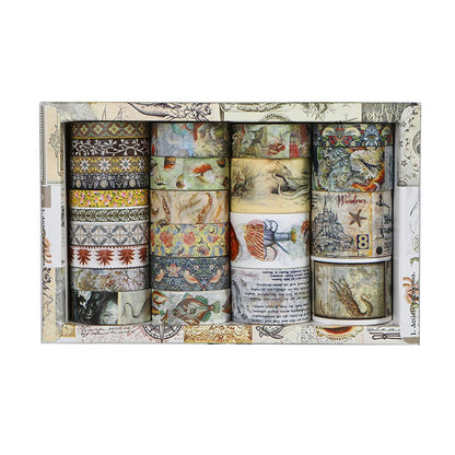 Vintage Washi Tape Set - 24 Rolls Arts Adhesive Tapes Assorted Retro Decorative Masking Tape Sets for Craft, Kids, Scrapbook, DIY, Gift Wrapping (3-Ocean Odyssey)