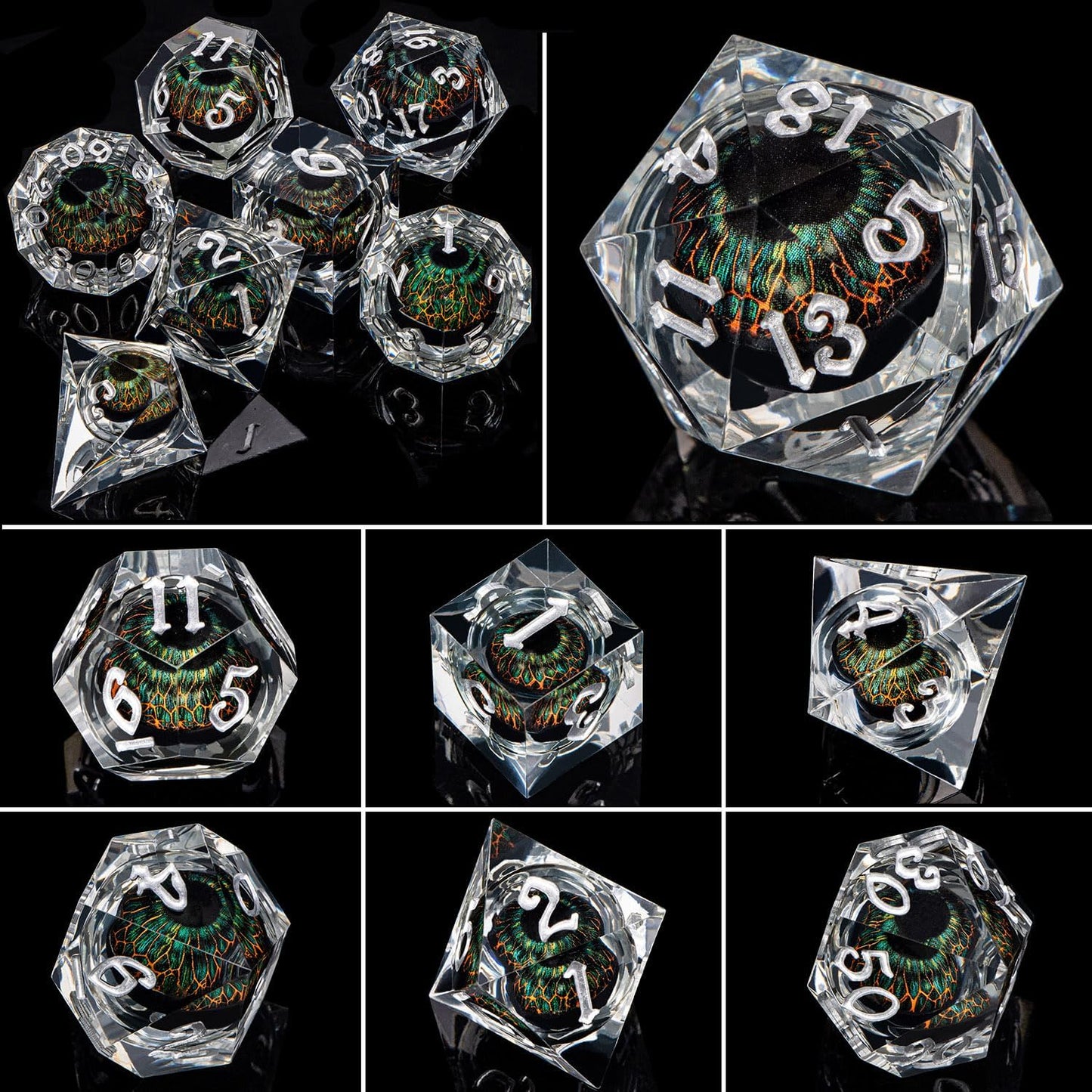 ARUOHHA DND Resin Dice Dragon Eye Dice Liquid Core Red Sharp Edged Dice Set with Gift Box, Polyhedral D and D Dice Set Role Playing Game D20 D12 D10 D8 D6 D4