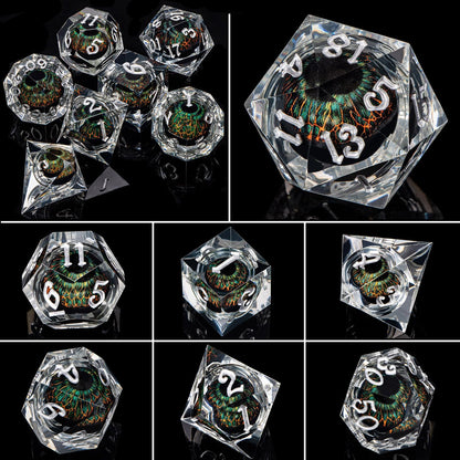ARUOHHA DND Resin Dice Dragon Eye Dice Liquid Core Red Sharp Edged Dice Set with Gift Box, Polyhedral D and D Dice Set Role Playing Game D20 D12 D10 D8 D6 D4