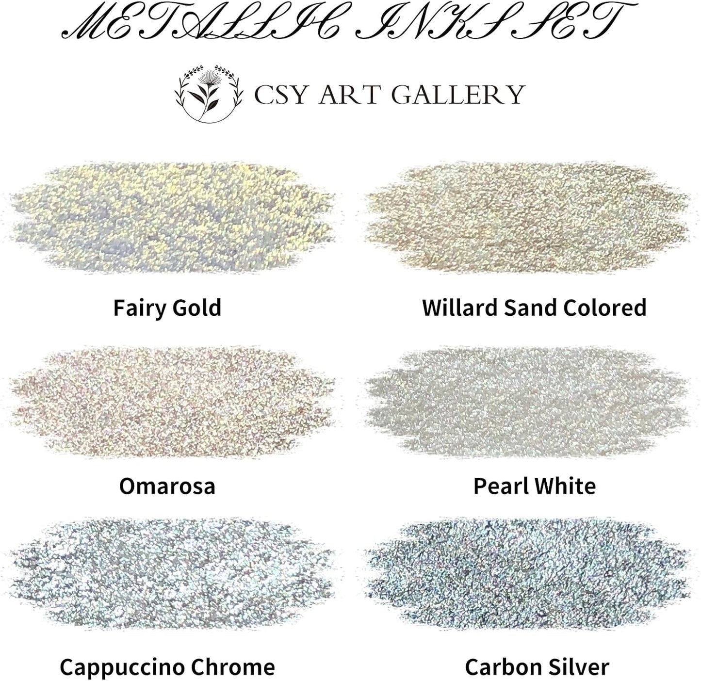 CSY art gallery Metallic -Pearlescent-Glitter Acrylic Ink -Shining Calligraphy Paint -Silver, Rose Gold Rich Pigments Perfect for Artists, Canvas, Rocks, Wood, Fabric, Ceramic (Galaxy Starlight Set) - Crafty Corner